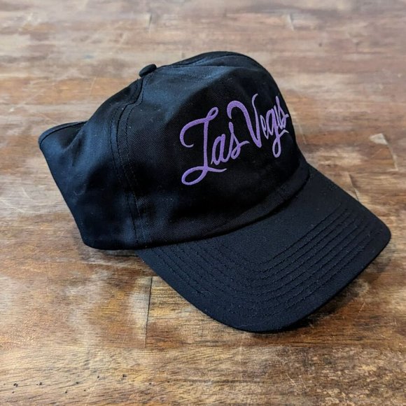 Vintage HEAD TO TOE Black Purple Hat Size Elastic Band Visor Ponytail LAS VEGAS - Picture 2 of 6